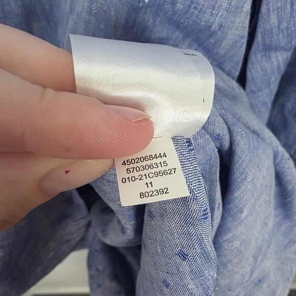 Chico's Blue 100% Linen No Iron Long Sleeve Coastal Shirt Mini Dress Size 14 - Picture 5 of 7